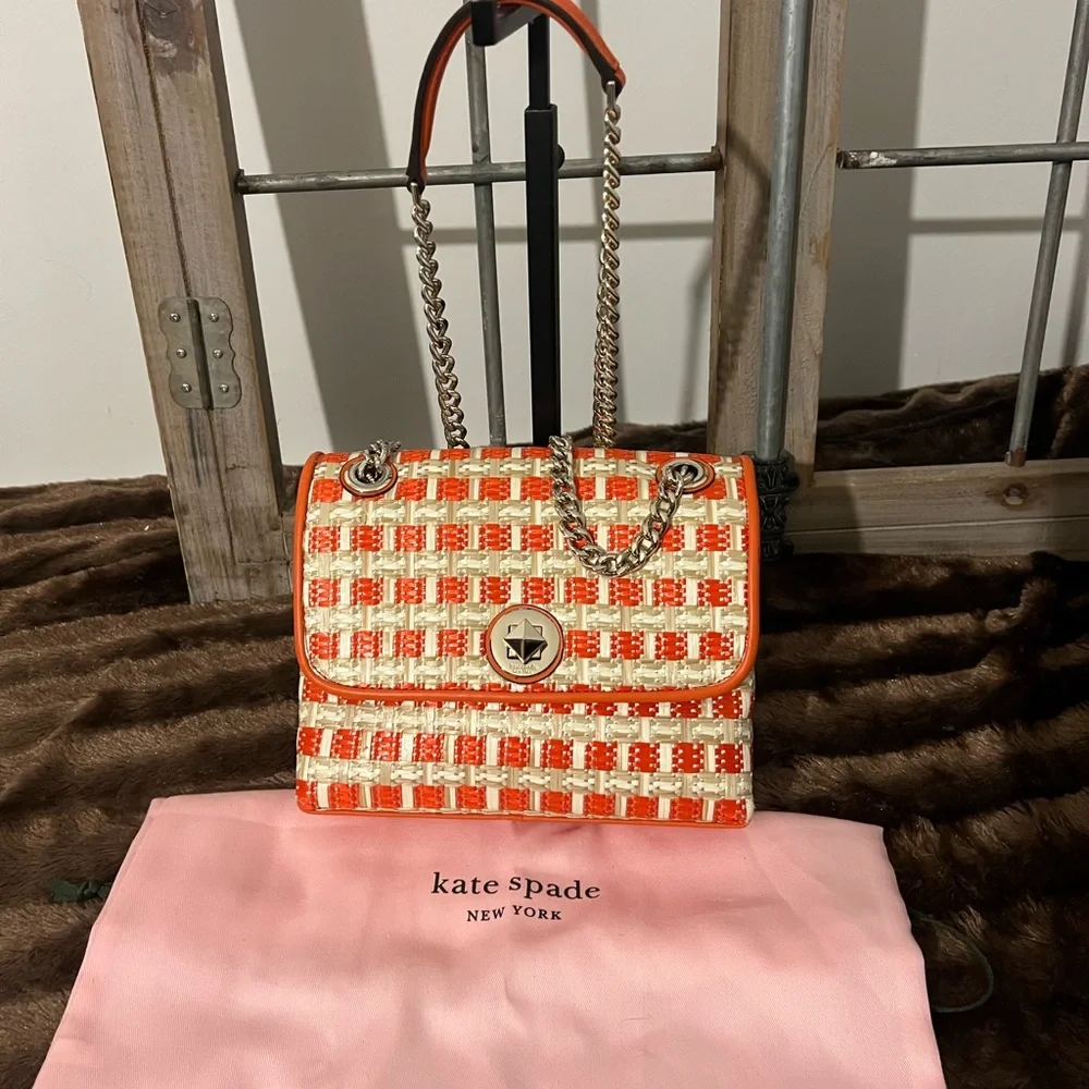 Kate Spade Orange & Cream Woven Crossbody Bag